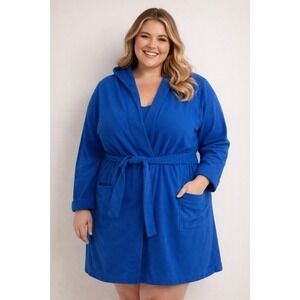 Lands End Robe Blue With Hoodie Pockets Size 20